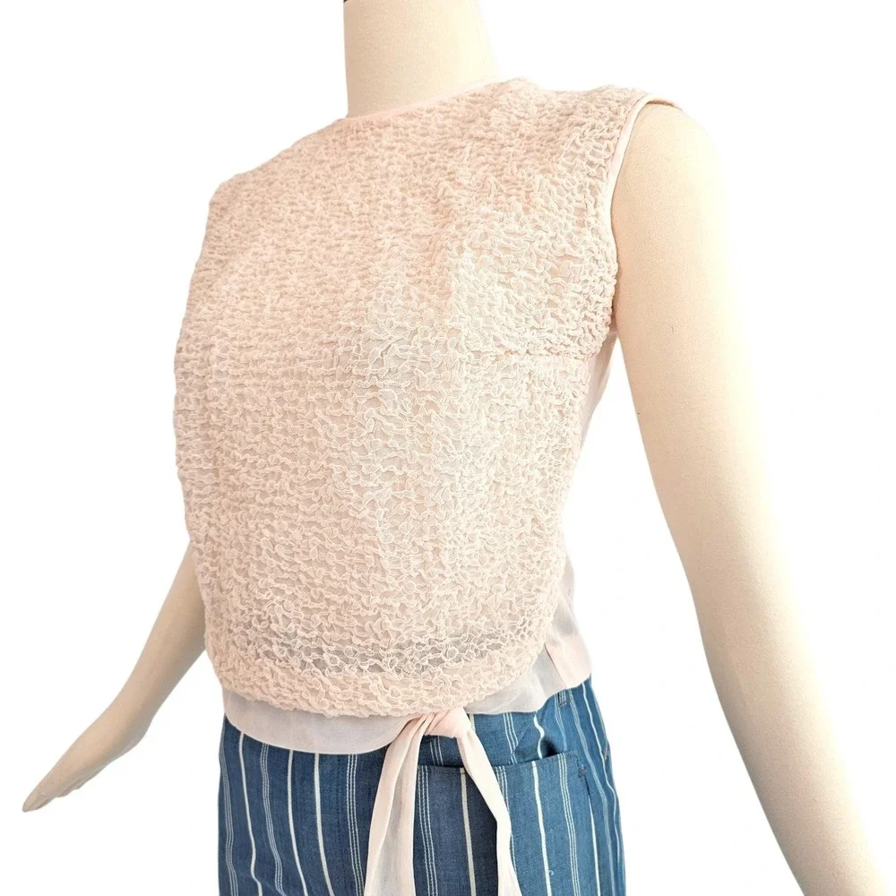 Vintage 1960's Pink Textured Blouse Top Shirt Majorette Tie Waist Band - Picture 2 of 13